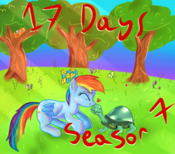 Size: 1024x900 | Tagged: safe, artist:katakiuchi4u, part of a set, rainbow dash, tank, g4, season 7, countdown to season 7, heart, nest, nuzzling, spring, tree