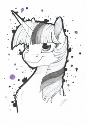 Size: 2224x3221 | Tagged: safe, artist:lupiarts, twilight sparkle, pony, unicorn, g4, chest fluff, female, high res, mare, smiling, solo, traditional art