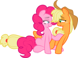 Size: 1619x1200 | Tagged: safe, artist:storfulsten, applejack, pinkie pie, pony, g4, eye contact, female, lesbian, lidded eyes, looking at each other, ship:applepie, shipping, simple background, transparent background