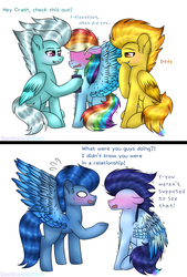 Size: 1024x1514 | Tagged: safe, artist:northlights8, fleetfoot, rainbow dash, soarin', spitfire, wave chill, pony, g4, blushing, cellphone, female, male, phone, ship:soarindash, shipper on deck, shipping, smartphone, straight, wonderbolts