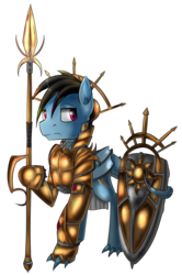 Size: 1114x1676 | Tagged: safe, artist:beardie, oc, oc only, dracony, hybrid, armor, commission, shield, spear, weapon