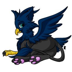 Size: 512x512 | Tagged: safe, artist:allocen, oc, oc only, oc:eid, griffon, eared griffon, fluffy, looking at you, looking back, male, paw pads, paws, presenting, simple background, solo, telegram sticker, transparent background, underpaw, wings