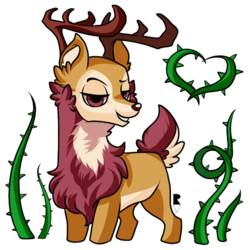 Size: 512x512 | Tagged: safe, artist:allocen, oc, oc only, oc:wisteria evergreen, deer, antlers, bedroom eyes, buck, fluffy, fluffy tail, heart, male, simple background, smug, solo, spikes, telegram sticker, tentacles, this will end in tears, transparent background, vine, wings