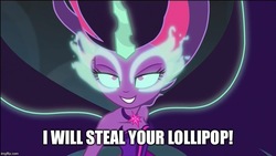 Size: 800x450 | Tagged: safe, edit, edited screencap, screencap, sci-twi, twilight sparkle, equestria girls, g4, my little pony equestria girls: friendship games, image macro, meme, midnight sparkle, midnight sparkle's lines, pure unfiltered evil