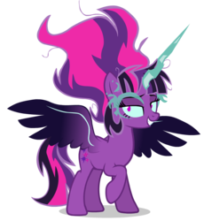 Size: 974x1058 | Tagged: dead source, safe, artist:wubcakeva, sci-twi, twilight sparkle, alicorn, pony, equestria girls, g4, my little pony equestria girls: friendship games, equestria girls ponified, female, lidded eyes, looking at you, midnight sparkle, ponified, raised hoof, simple background, smiling, solo, transparent background
