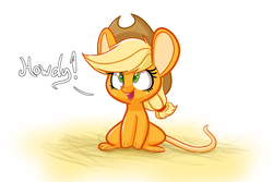 Size: 1280x853 | Tagged: safe, artist:heir-of-rick, applejack, mouse, pony, daily apple pony, g4, applemouse, cowboy hat, cute, dialogue, female, freckles, hat, howdy, jackabetes, mousified, one word, open mouth, smiling, solo, species swap, stetson