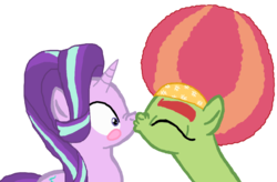 Size: 1103x724 | Tagged: safe, artist:ktd1993, starlight glimmer, tree hugger, pony, g4, afro, blushing, crack shipping, female, kissing, lesbian, shipping, simple background, starhugger, transparent background