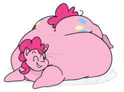 Size: 2384x1786 | Tagged: safe, artist:secretgoombaman12345, color edit, edit, pinkie pie, earth pony, pony, g4, balloonbutt, belly, big belly, butt, chubby cheeks, colored, explicit source, fat, female, impossibly large belly, large butt, morbidly obese, obese, piggy pie, plot, pudgy pie, simple background, solo