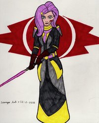 Size: 1024x1271 | Tagged: safe, artist:fires-storm, fluttershy, human, g4, crossover, female, fluttersith, humanized, lightsaber, sith, solo, star wars, star wars: the old republic, traditional art, weapon
