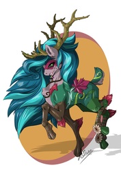 Size: 905x1280 | Tagged: safe, artist:xyluc, gaea everfree, gloriosa daisy, deer, equestria girls, g4, my little pony equestria girls: legend of everfree, antlers, cloven hooves, deerified, doe, equestria girls ponified, female, magical geodes, raised hoof, solo, species swap