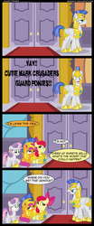 Size: 1320x3166 | Tagged: dead source, safe, artist:veggie55, apple bloom, scootaloo, sweetie belle, earth pony, pegasus, pony, unicorn, g4, comic, cutie mark crusaders, royal guard