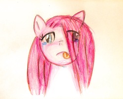 Size: 1826x1472 | Tagged: safe, artist:tanishi194, pinkie pie, earth pony, pony, g4, crying, female, pinkamena diane pie, solo, tongue out, traditional art