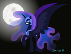 Size: 4000x3000 | Tagged: safe, artist:tuppkam1, nightmare moon, alicorn, pony, g4, female, gritted teeth, lineless, moon, raised hoof, solo, spread wings