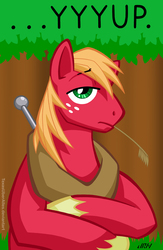 Size: 720x1107 | Tagged: safe, artist:texasuberalles, big macintosh, earth pony, pony, g4, bipedal, crossed hooves, crossed legs, eeyup, grass stalk, looking at you, male, solo, stallion, straw in mouth