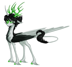 Size: 1475x1377 | Tagged: safe, artist:australian-senior, oc, oc only, oc:phillip invictus, alicorn, kirin, pony, kirindos, alternate universe, antlers, colored hooves, colored sclera, crossover, god, green eyes, leonine tail, portal, portal (valve), portal 2, rocket sentry, simple background, solo, transparent background, unshorn fetlocks