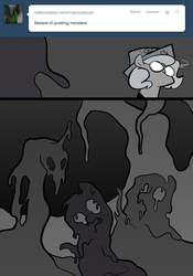 Size: 666x950 | Tagged: safe, artist:egophiliac, princess luna, goo, pony, slime monster, moonstuck, g4, ask, cartographer's cap, filly, hat, monochrome, partial color, tumblr, woona, woonoggles, younger
