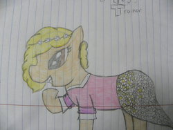 Size: 1024x768 | Tagged: safe, artist:dreamcatcher1247, pony, clothes, dress, floral head wreath, flower, lined paper, meghan trainor, ponified, solo, traditional art