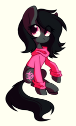Size: 1400x2300 | Tagged: safe, artist:mirtash, oc, oc only, oc:toxxie, earth pony, pony, rcf community, clothes, commission, cute, female, looking back, mare, raised hoof, simple background, sitting, smiling, solo, sweater