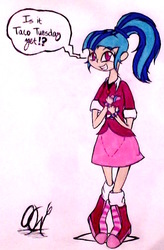 Size: 434x663 | Tagged: safe, artist:thatluigibrony, sonata dusk, equestria girls, g4, female, food, grin, human coloration, smiling, solo, sonataco, taco, taco tuesday, that girl sure loves tacos, that siren sure does love tacos