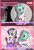 Size: 2400x3550 | Tagged: safe, artist:avchonline, bon bon, lyra heartstrings, sweetie drops, earth pony, pony, unicorn, semi-anthro, g4, bipedal, blushing, bow, canterlot royal ballet academy, cher, clothes, comic, dress, duo, grammar error, hair bow, heart, high res, jewelry, microphone, music notes, one eye closed, open mouth, puffy sleeves, singing, song reference, the shoop shoop song, tiara, wink