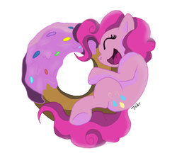 Size: 800x712 | Tagged: safe, artist:joselyn565, pinkie pie, earth pony, pony, g4, donut, eyes closed, female, food, open mouth, simple background, smiling, solo, underhoof, white background