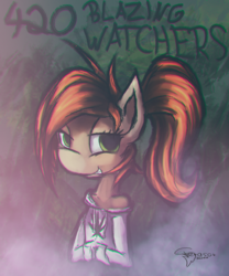 Size: 3000x3600 | Tagged: safe, artist:ferasor, oc, oc only, pony, 420, chromatic aberration, clothes, drugs, female, high res, mare, marijuana, solo