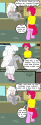 Size: 1471x4490 | Tagged: safe, artist:oneovertwo, oc, oc only, oc:eirwen, oc:pogo, pony, satyr, backless, clothes, comic, high res, offspring, open-back sweater, open-chest sweater, parent:pinkie pie, parent:sheep, sleeveless sweater, sweater, virgin killer sweater