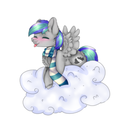 Size: 3000x3000 | Tagged: safe, artist:angelic-shield, oc, oc only, oc:storm feather, pony, chest fluff, clothes, cloud, high res, scarf, smiling, solo, tongue out