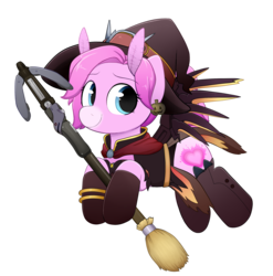 Size: 2198x2227 | Tagged: safe, artist:moozua, oc, oc only, oc:moonset, pony, high res, mercy, overwatch, simple background, solo, transparent background, witch
