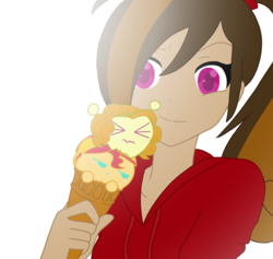 Size: 2131x2016 | Tagged: safe, artist:mlprocker123, adagio dazzle, sunset shimmer, oc, oc:cupcake slash, equestria girls, g4, clothes, equestria girls-ified, eyes closed, high res, hoodie, ice cream cone, unamused