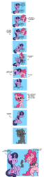 Size: 2400x9600 | Tagged: safe, artist:fauxsquared, fluttershy, pinkie pie, rarity, spike, trixie, twilight sparkle, alicorn, dragon, pony, g4, absurd resolution, angry, bait and switch, error, statue, twilight sparkle (alicorn), wrong name