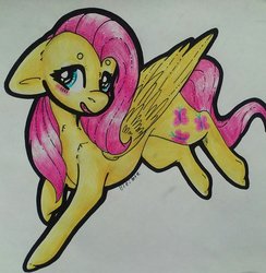 Size: 1024x1051 | Tagged: safe, artist:cleiote, fluttershy, pony, g4, blushing, female, floppy ears, simple background, solo