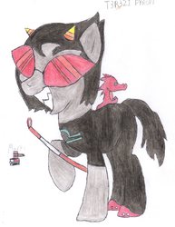 Size: 2550x3300 | Tagged: safe, artist:aridne, pony, cane, clothes, colored glasses, female, glasses, grin, high res, homestuck, libra, mare, ponified, scalemate, smiling, solo, terezi pyrope, traditional art, troll (homestuck)
