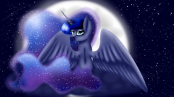Size: 7086x3968 | Tagged: safe, artist:moonlight0shadow0, princess luna, alicorn, pony, g4, absurd resolution, female, looking back, mare, moon, rear view, solo, spread wings, stars