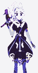 Size: 1730x3319 | Tagged: safe, artist:starwantrix, derpibooru exclusive, edit, trixie, human, g4, anime, clothes, cosplay, costume, cute, female, gun, humanized, overwatch, simple background, solo, sombra (overwatch), weapon, white background