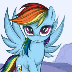 Size: 600x600 | Tagged: safe, artist:rainbow, color edit, edit, rainbow dash, pegasus, pony, g4, beautiful, bedroom eyes, colored, cropped, cute, female, looking at you, pretty, sketch, solo, spread wings