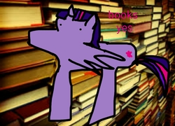 Size: 947x682 | Tagged: safe, twilight sparkle, alicorn, pony, g4, book, bookhorse, female, solo, stylistic suck, that pony sure does love books, twilight sparkle (alicorn), twilot spackle, wat