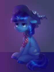 Size: 1280x1698 | Tagged: safe, artist:orchidpony, oc, oc only, oc:ink vat, pony, unicorn, clothes, hat, scarf, sitting, solo, unshorn fetlocks, wizard hat