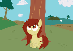 Size: 2287x1579 | Tagged: safe, artist:eagc7, oc, oc only, oc:chocolate truffle, pegasus, pony, bush, cloud, contest entry, female, flower, mare, relaxing, solo, tree