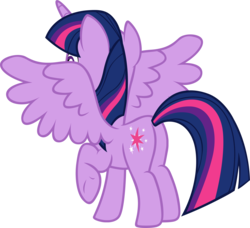 Size: 2976x2714 | Tagged: safe, artist:badumsquish, derpibooru exclusive, twilight sparkle, alicorn, pony, g4, butt, female, high res, mare, plot, rear view, simple background, solo, spread wings, surprised, transparent background, twilight sparkle (alicorn), vector, wings