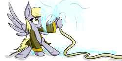 Size: 4000x2000 | Tagged: safe, artist:upsidedownpanda, derpy hooves, pegasus, pony, g4, female, firefighter, hose, mare, sketch, solo, water