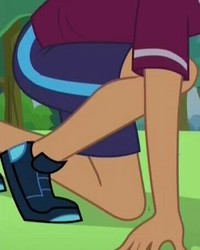 Size: 364x456 | Tagged: safe, screencap, carlos thunderbolt, equestria girls, g4, my little pony equestria girls: friendship games, pinkie spy (short), background human, clothes, cropped, legs, pictures of legs, shoes, shorts, sneakers