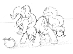 Size: 1500x1111 | Tagged: safe, artist:php47, pinkie pie, bats!, g4, apple, female, food, scene interpretation, sketch, solo