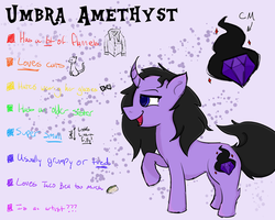 Size: 1280x1024 | Tagged: safe, artist:umbraamethyst, oc, oc only, oc:umbra amethyst, pony, unicorn, curved horn, female, horn, ponysona, reference sheet, solo