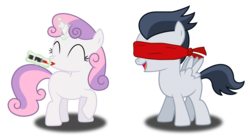 Size: 2403x1325 | Tagged: safe, artist:meandmyideas, rumble, sweetie belle, g4, blindfold, cute, female, imminent kissing, lipstick, male, ship:rumbelle, shipping, simple background, straight, transparent background