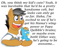 Size: 954x768 | Tagged: safe, artist:crazynutbob, quibble pants, oc, oc:puzzle run, g4, annoyed, baby, colt, deadpan, male, next generation, offspring, pacifier, parent:quibble pants, parent:rainbow dash, parents:quibbledash, simple background, talking, transparent background