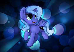 Size: 3508x2480 | Tagged: safe, artist:conniethecasanova, artist:flamevulture17, color edit, edit, princess luna, alicorn, pony, g4, colored, female, filly, high res, raised hoof, smiling, solo, wallpaper, wallpaper edit, woona, younger
