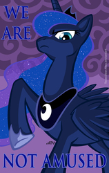 Size: 720x1140 | Tagged: safe, artist:texasuberalles, princess luna, alicorn, pony, g4, female, looking at you, luna is not amused, raised hoof, reaction image, royal we, solo, stormcloud, unamused