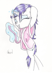 Size: 1858x2628 | Tagged: safe, artist:ethereal-desired, rarity, pony, g4, bipedal, clothes, female, magic, robe, solo, traditional art, wet, wet mane, wet mane rarity