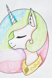 Size: 1513x2263 | Tagged: safe, artist:punisher2006, princess celestia, alicorn, pony, g4, bust, eyes closed, female, jewelry, mare, peytral, portrait, solo, traditional art